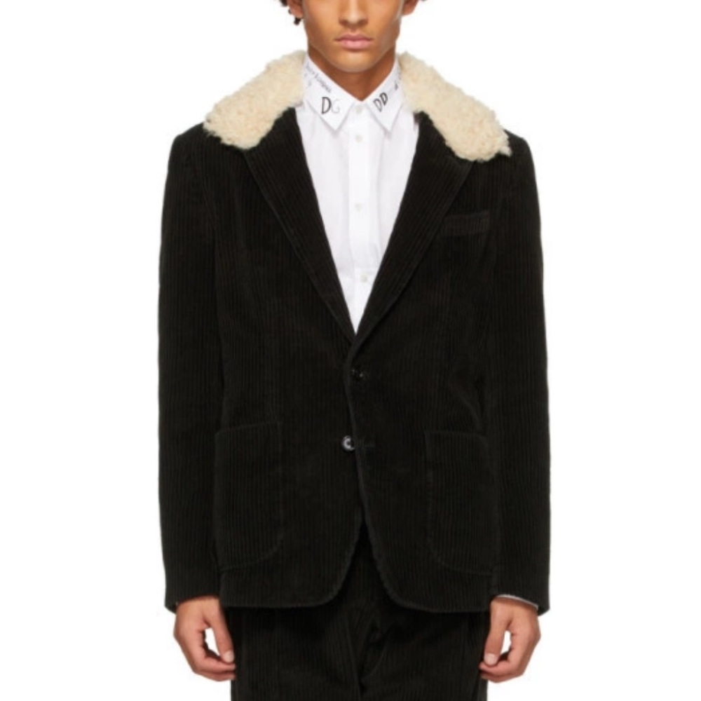 Dolce & Gabbana Shearling Collar Corduroy Button Coat